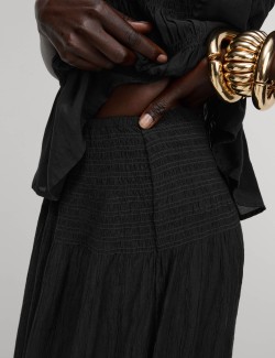 Kolová texturovaná mačkaná midaxi sukně