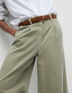 Mačkané kalhoty širokou nohavicí s vysokým podílem bavlny