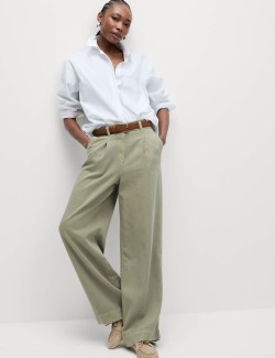 Mačkané kalhoty širokou nohavicí s vysokým podílem bavlny