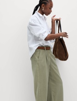 Mačkané kalhoty širokou nohavicí s vysokým podílem bavlny