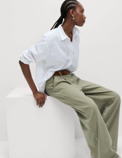 Mačkané kalhoty širokou nohavicí s vysokým podílem bavlny