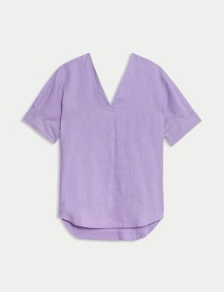 Pure Linen V-Neck Relaxed Popover Blouse