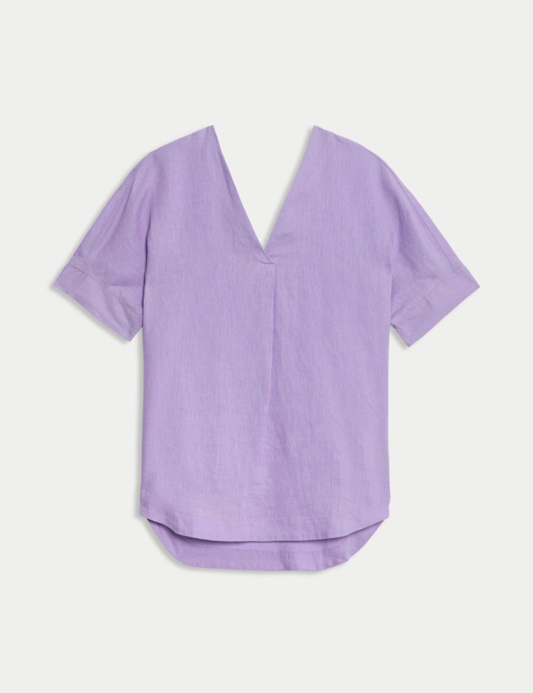 Pure Linen V-Neck Relaxed Popover Blouse