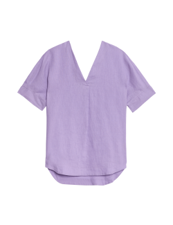 Pure Linen V-Neck Relaxed Popover Blouse