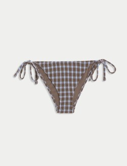 Kostkovaný spodní díl bikin s vázankou po stranách a texturou