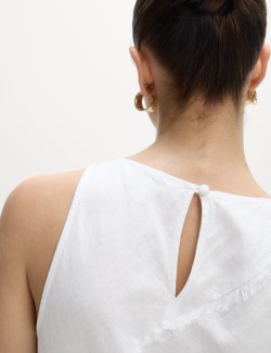 Splývavé midi šaty s neobšitým okrajem a vysokým podílem lnu