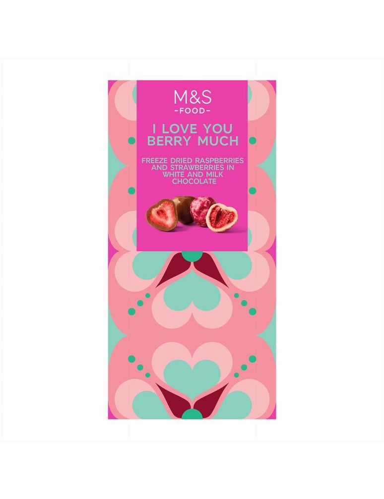 Mrazem sušené jahody v mléčné čokoládě a mrazem sušené maliny v bílé čokoládě