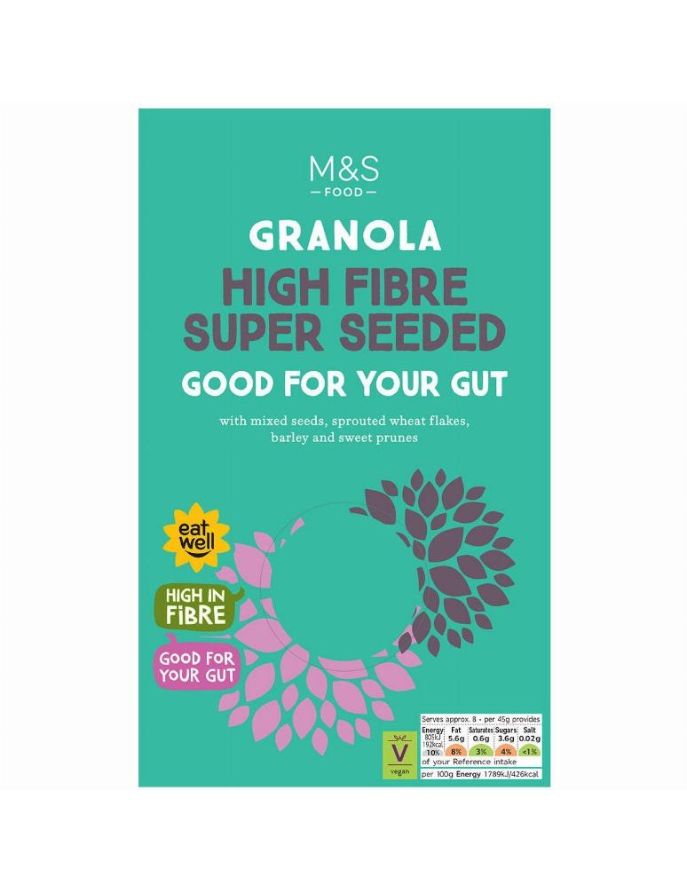 Ovesná granola s vločkami z naklíčené pšenice, směsí semínek, ječnými vločkami a mrazem sušenými kousky švestek