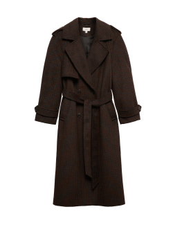 Dlouhý kostkovaný kabát na míru s páskem