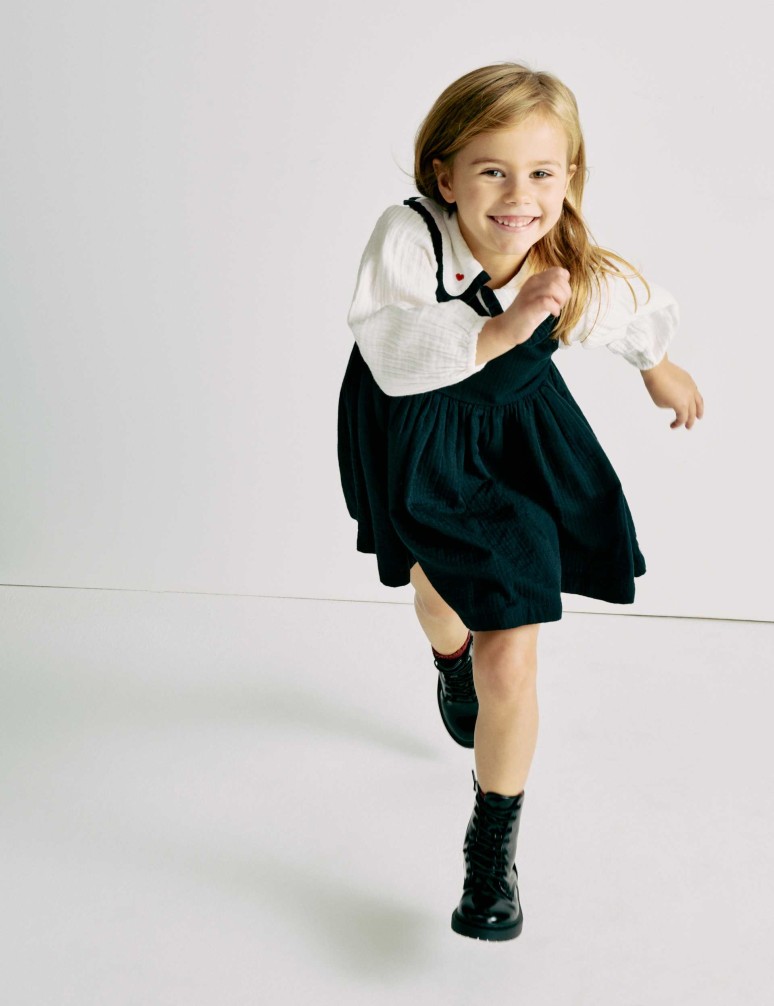 2pc Pure Cotton Collared Pinafore Dress Outfit (2-10 Yrs)