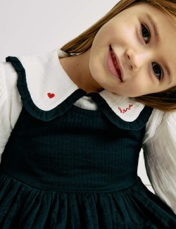 2pc Pure Cotton Collared Pinafore Dress Outfit (2-10 Yrs)