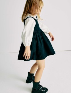 2pc Pure Cotton Collared Pinafore Dress Outfit (2-10 Yrs)