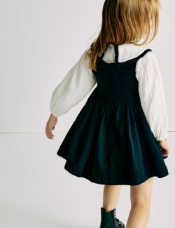 2pc Pure Cotton Collared Pinafore Dress Outfit (2-10 Yrs)