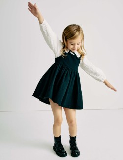 2pc Pure Cotton Collared Pinafore Dress Outfit (2-10 Yrs)