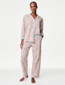 Pyžamové kalhoty z čisté bavlny s květinovým motivem
