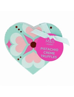 Lanýže z mléčné čokolády s náplní z pasty z pistáciových ořechů a lanýžovou náplní z bílé čokolády posypané kakaem