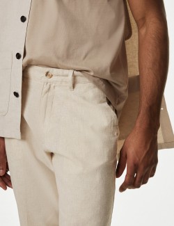 Strečové kalhoty chino ze směsi lnu, normální střih