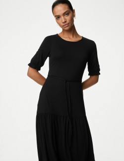 Jersey Tie Detail Midi Tea Dress