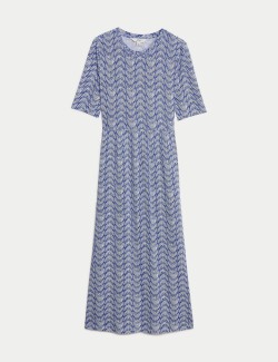 Jersey Printed Midi Waisted Dress