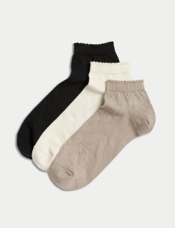 Kotníkové ponožky s háčkovaným vzorem a vysokým podílem bavlny, sada 3 párů