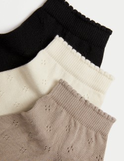 Kotníkové ponožky s háčkovaným vzorem a vysokým podílem bavlny, sada 3 párů