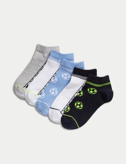 Nízké ponožky Trainer Liners™ s vysokým podílem bavlny a fotbalovým motivem, sada 5 párů