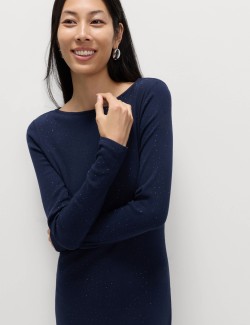 Třpytivé žerzejové pouzdrové midi šaty, s vysokým podílem bavlny