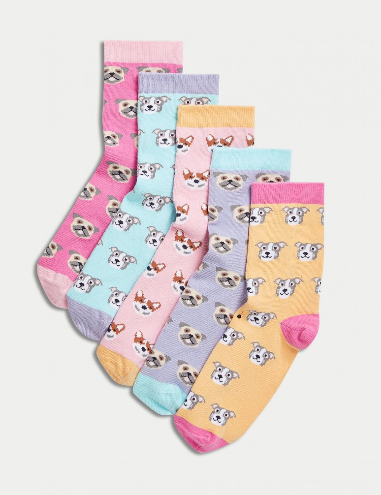 5pk Cotton Rich Dog Socks