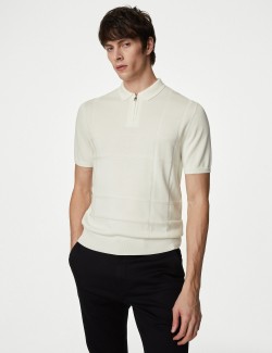 Cotton Modal Zip Up Knitted Polo Shirt