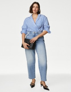 High Waisted Carrot Leg Ankle Grazer Jeans