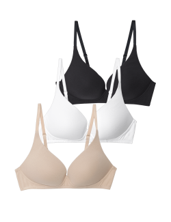 Hladká dekoltová podprsenka bez kostic, vel. A–E, 3 ks v balení