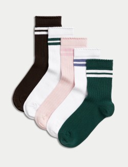 Proužkované sportovní ponožky s vysokým podílem bavlny, sada 5 párů (6 malé – 7 velké)