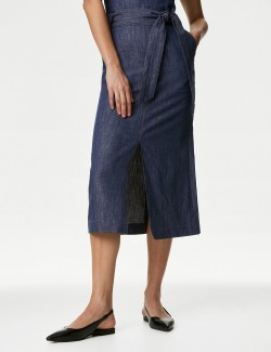 Denim Belted Midi Circle Skirt