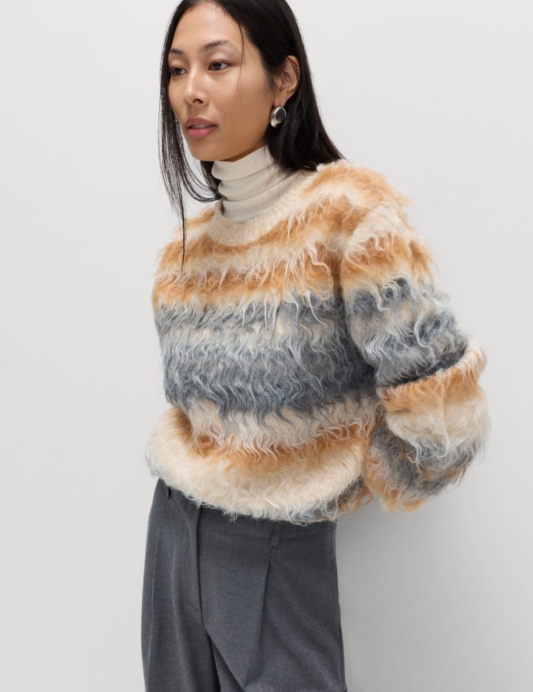 Striped Crew Neck Relaxed Jumper with Wool
