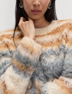 Striped Crew Neck Relaxed Jumper with Wool