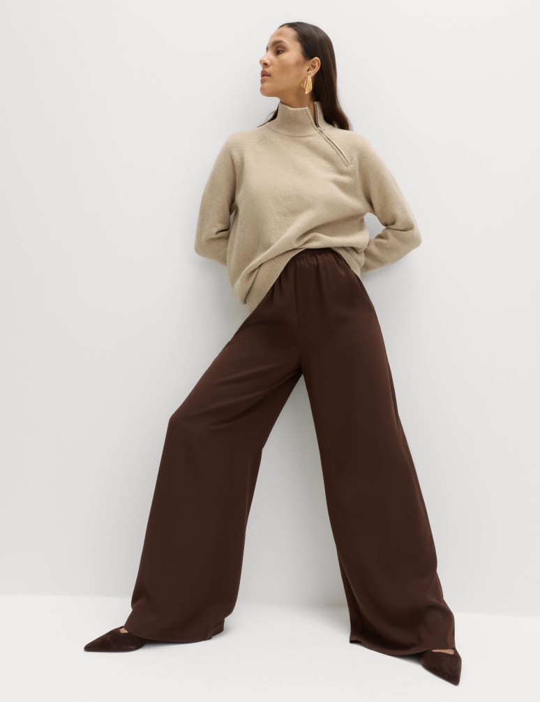 Krepové kalhoty se širokými nohavicemi a elastickým pasem