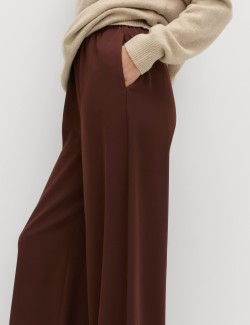 Krepové kalhoty se širokými nohavicemi a elastickým pasem