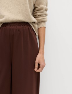Krepové kalhoty se širokými nohavicemi a elastickým pasem