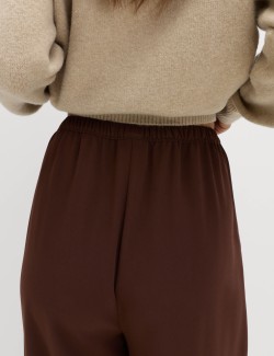 Krepové kalhoty se širokými nohavicemi a elastickým pasem