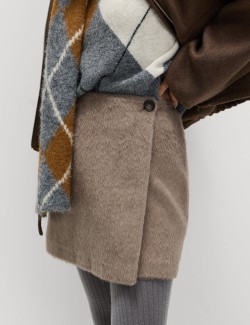 Kartáčovaná mini zavinovací sukně s vlnou