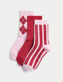 3pk Cotton Rich Sparkly Socks (6 Small - 7 Large)