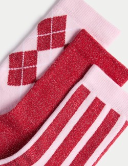 3pk Cotton Rich Sparkly Socks (6 Small - 7 Large)