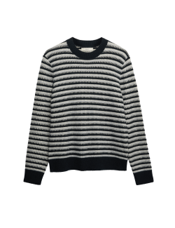 Pruhovaný svetr s kulatým výstřihem, ze směsi jehněčí vlny