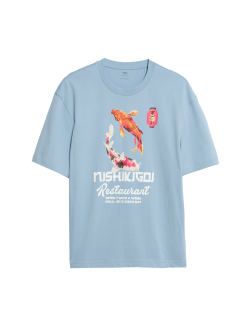 Tričko z čisté bavlny s motivem japonské ryby