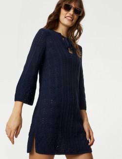 Cotton Rich Textured V-Neck Knitted Dress