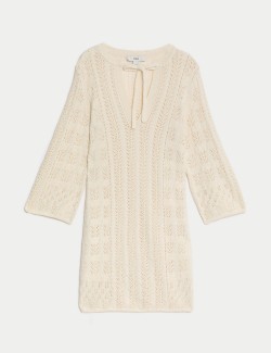 Cotton Rich Textured V-Neck Knitted Dress