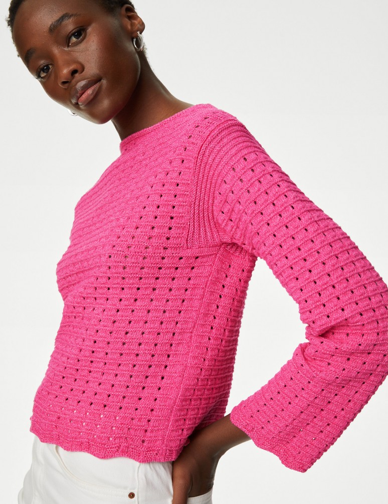 Texturovaný svetr s výstřihem ke krku s vysokým podílem bavlny