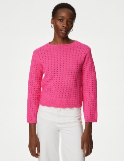 Texturovaný svetr s výstřihem ke krku s vysokým podílem bavlny