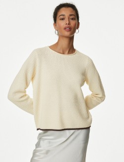 Texturovaný svetr s vysokým podílem bavlny a kulatým výstřihem