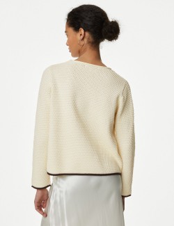 Texturovaný svetr s vysokým podílem bavlny a kulatým výstřihem